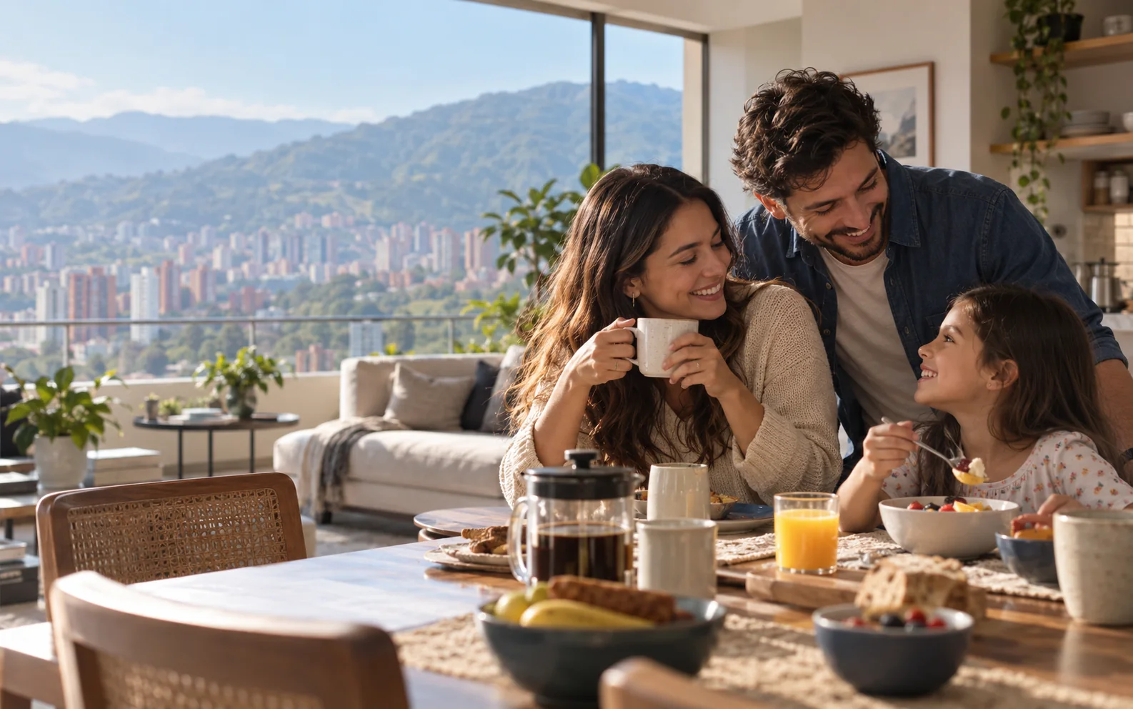 Escena ilustrativa de una familia reunida en casa en Medellín